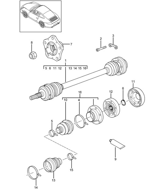 Drive shaft / Wheel hub 997.2 Carrera 2009-12