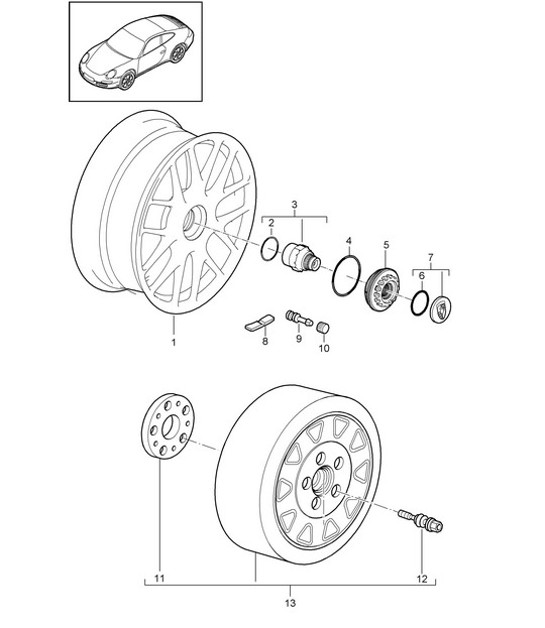 Diagram 601-001 Porsche Cayman 2.7L 981 2013-16 Wheels, Brakes