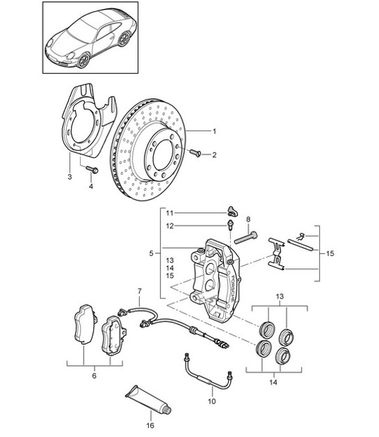 Diagram 602-001 Porsche Cayenne 9PA (955) 2003-2006 Wheels, Brakes