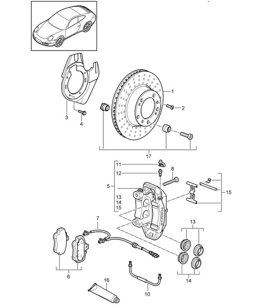 Disc brake / Front axle 997.2 Carrera GTS / 4 GTS 2009-12