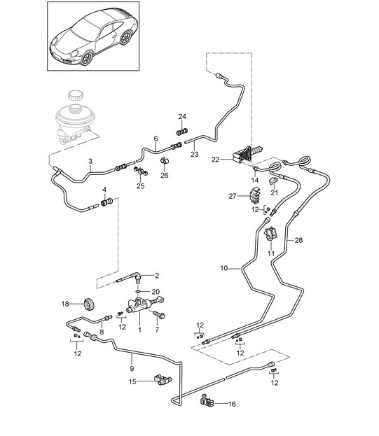 Clutch actuation / Clutch master cylinder / Clutch tube - PR:480 - 997.2 Carrera 2009-12