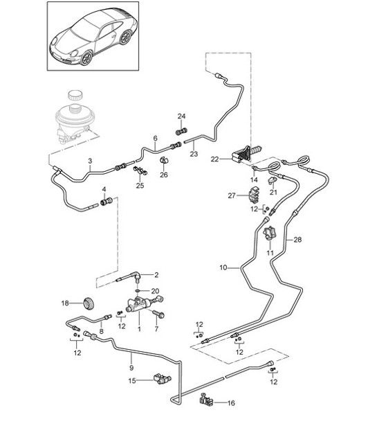 Diagram 702-008 Porsche Cayman 718C (982C) 2017>> Hand Lever System, Pedal Cluster 
