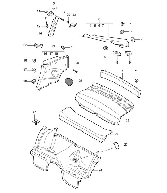 Linings, Rear - COUPE - 997.2 Carrera 2009-12