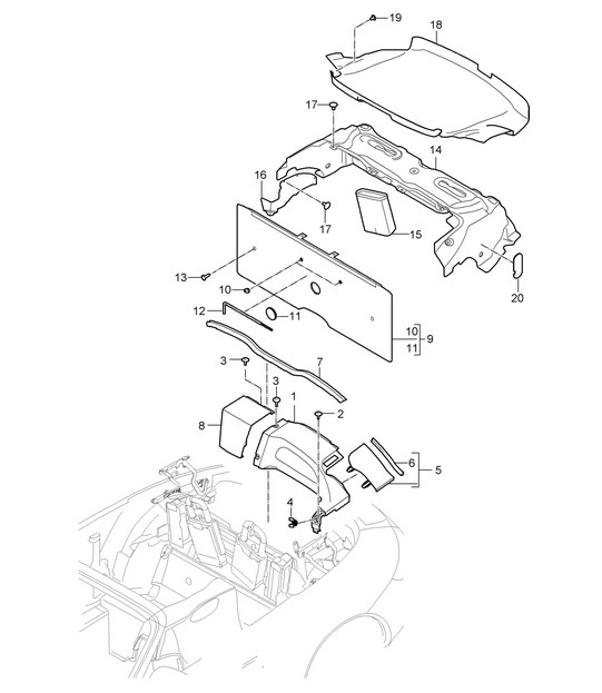 Linings / Frame / roll bar / Rear panel trim - SPEEDSTER, PR:503 - 997.2  2011>>