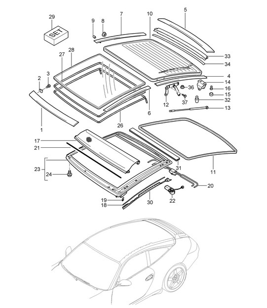 Glass roof / Linings - TARGA - 997.2 2009-12