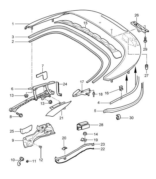 Convertible top stowage box / Cover / Gaskets 997.2 Carrera 2009-12