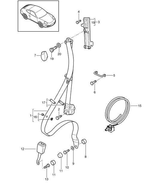 Seat belt, Front - COUPE / TARGA - 997.2 Carrera 2009-12