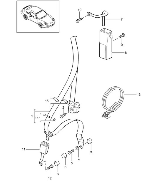 Seat belt, Front - CABRIO - 997.2 Carrera 2009-12
