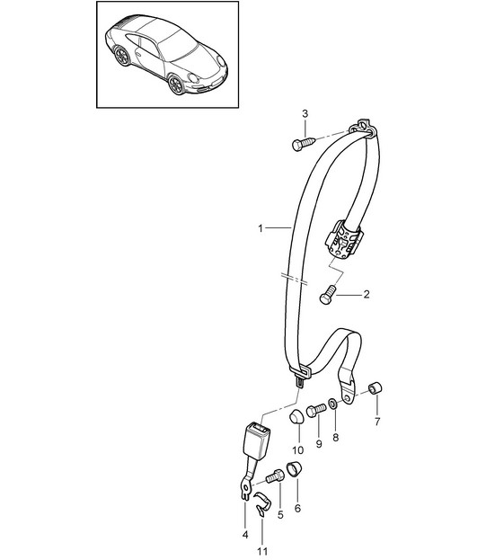 Seat belt, Rear - COUPE - 997.2 Carrera 2009-12