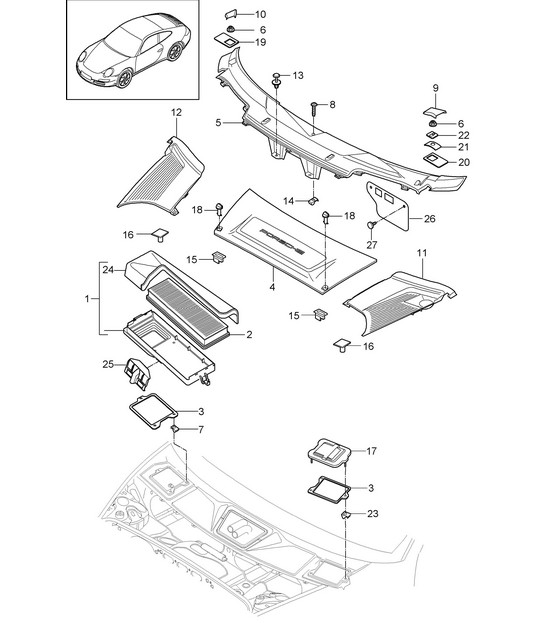 Particulate filter / Cowl panel covering 997.2 Carrera 2009-12