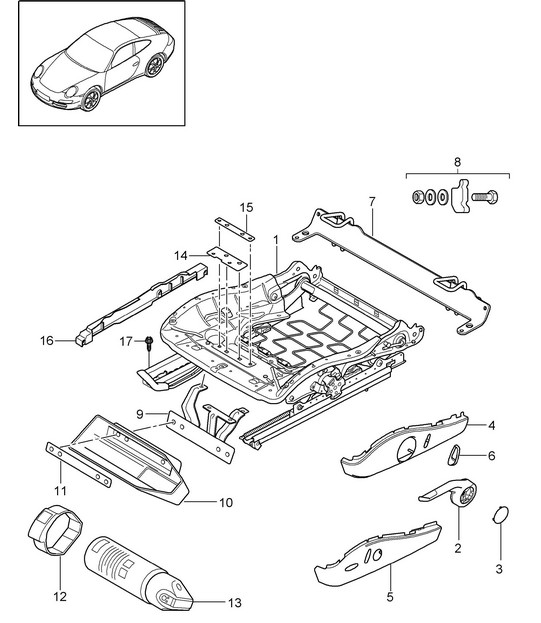 Seat frame / Standard seat / Comfort seat 997.2 Carrera 2009-12