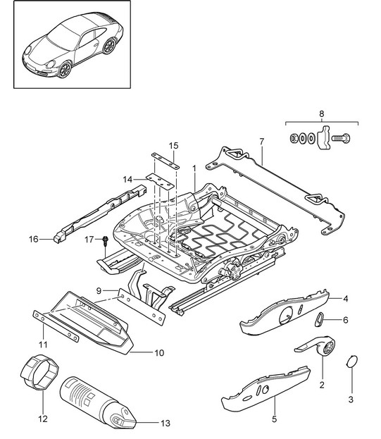 Seat frame sports seat 997.2 Carrera 2009-12