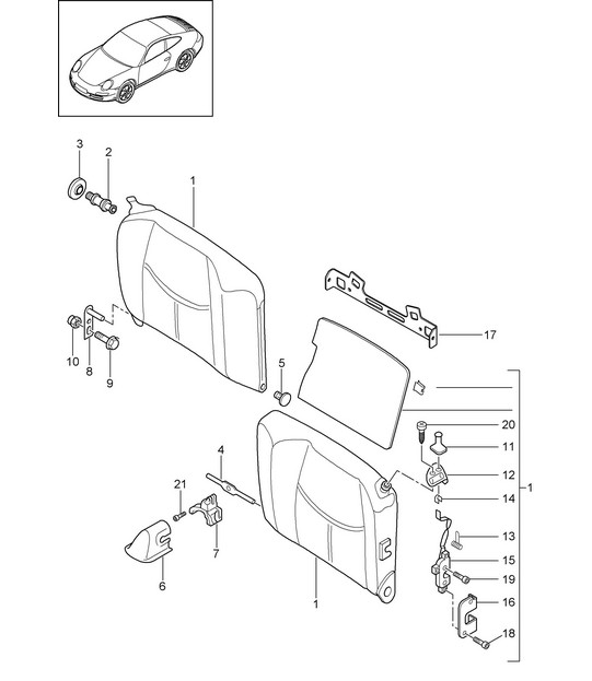 Emergency seat backrest - CABRIO - 997.2 Carrera 2009-12