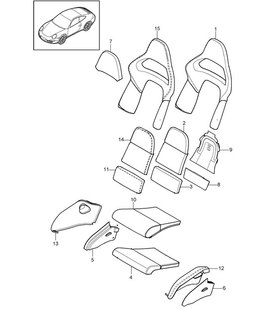 Foam part / Cover / Seat and backrest surface / bucket seat Collapsible 997.2 Carrera 2009-12