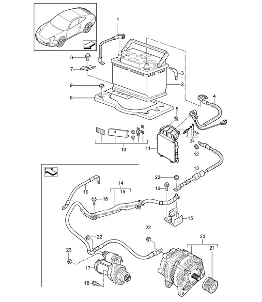 Battery / Power distributor / Starter / Alternator 997.2 Carrera 2009-12