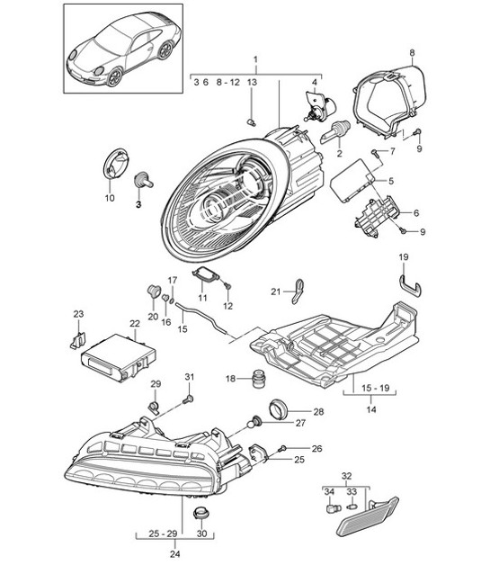 Diagram 905-001 Porsche Macan (95B) MK1 (2014-2018) Electrical equipment
