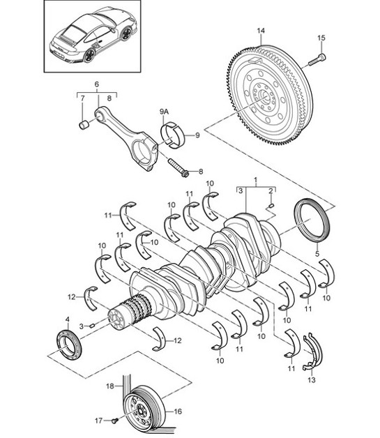 Diagram 102-000 Porsche 997 (911) MK2 2009-2012 Engine