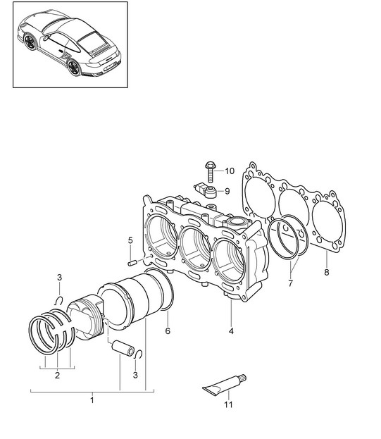 Cylinder with pistons - 9770 - 997.2 GT2 RS 3.6L 2010-11