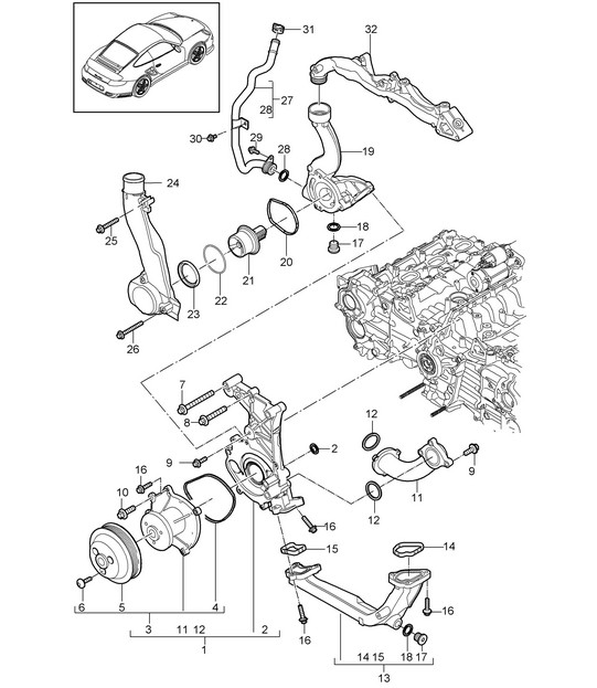 Coolant pump / Thermostat housing - A170 - 997.2 Turbo 3.8L 2010-13