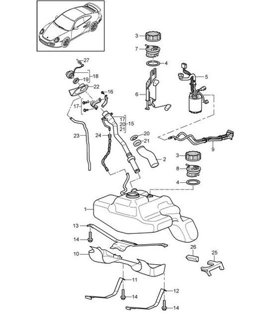 Diagram 201-000 Porsche 991 (911) MK2 2016-2019 Fuel System, Exhaust System