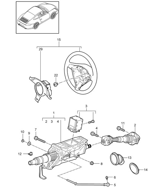 Steering protective pipe / Intermediate steering shaft / Steering wheels - PR:480, Manual - 997.2 Turbo / GT2 RS 2010-13