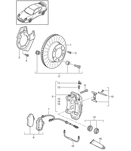 Disc brake / Front axle 997.2 GT2 RS 2010-11