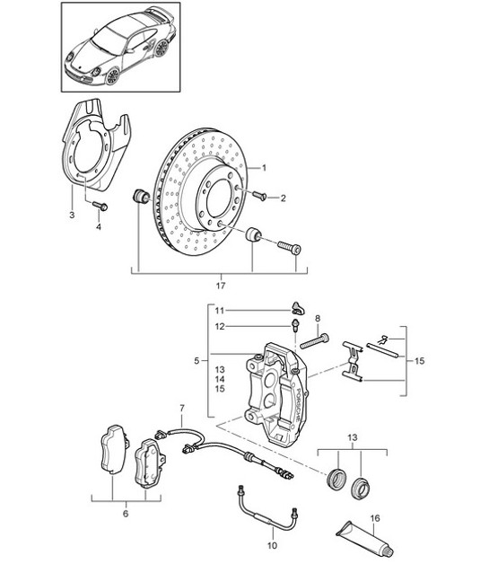 Diagram 602-001 Porsche Cayman 987C/981C（2005-2016 年） 车轮、制动器
