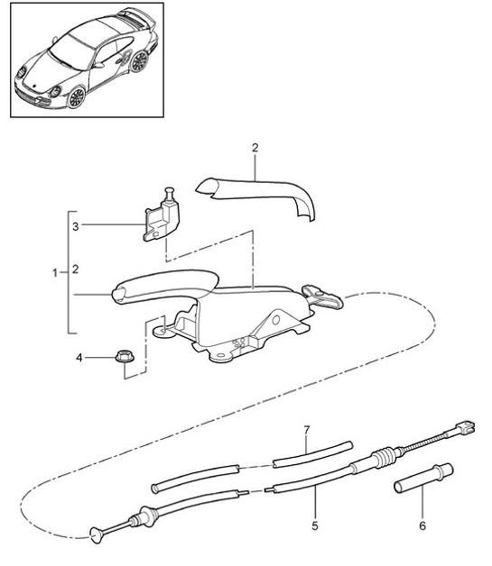 Diagram 701-005 Porsche 996 (911) (1997-2005) Handhebelsystem, Pedalgruppe 
