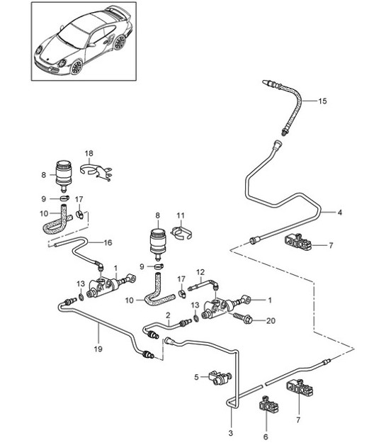 Diagram 702-008 Porsche Cayman 718C (982C) 2017>> Hand Lever System, Pedal Cluster 