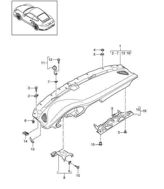 Instrument panel trim / Upper part with: Fasteners 997.2 Turbo / GT2 RS 2010-13