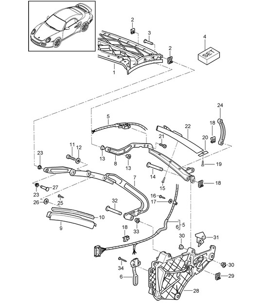 Top frame / Individual parts - CABRIO - 997.2 Turbo 2010-13