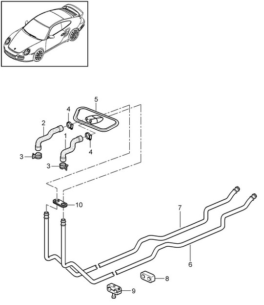 Heating system 1 / Feed line / Return line 997.2 Turbo / GT2 RS 2010-13