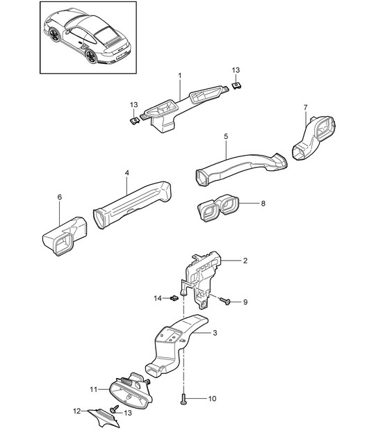 Air distributor / Passenger compartment 997.2 Turbo / GT2 RS 2010-13