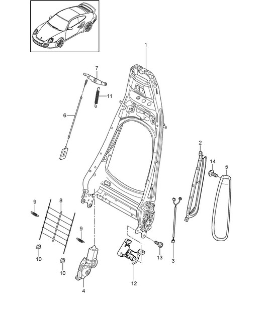 Backrest frame / Standard seat / Comfort seat 997.2 Turbo / GT2 RS 2010-13