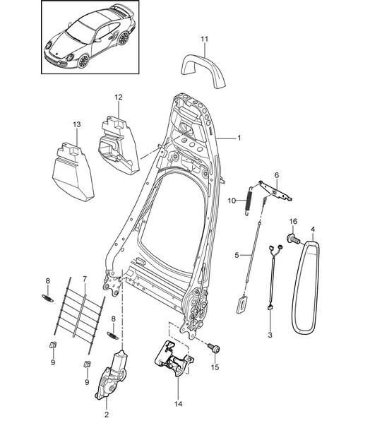 Backrest frame / Sports seat 997.2 Turbo / GT2 RS 2010-13