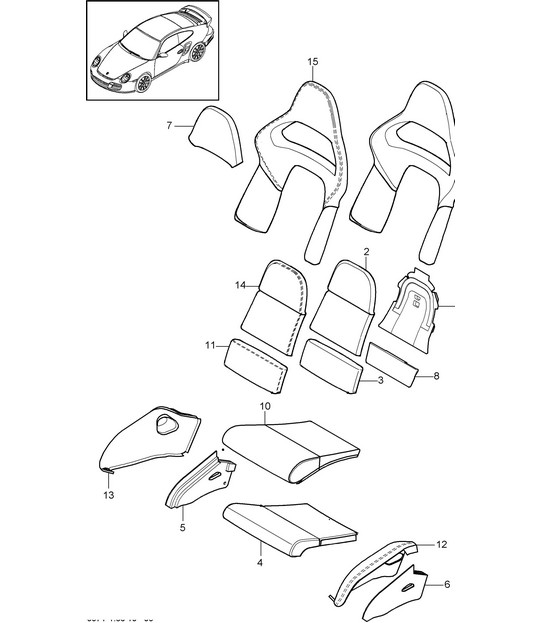 Foam part / Seat and backrest cover / Seat and backrest surface / bucket seat / Collapsible 997.2 Turbo / GT2 RS 2010-13