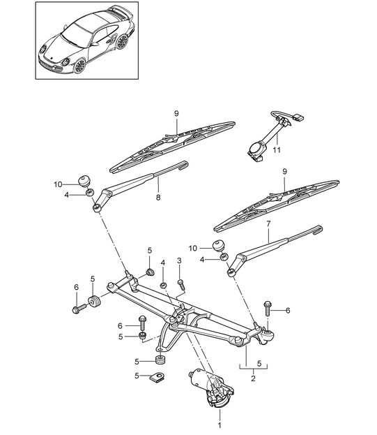 Windscreen wiper system, compl / Rain sensor 997.2 Turbo / GT2 RS 2010-13