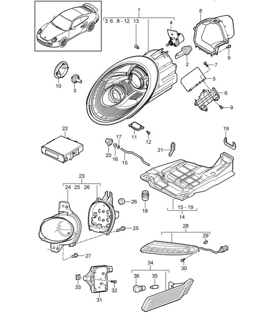 Headlights / Additional headlight / side marker light / Turn signal repeater - PR:603 - 997.2 Turbo / GT2 RS 2010-13