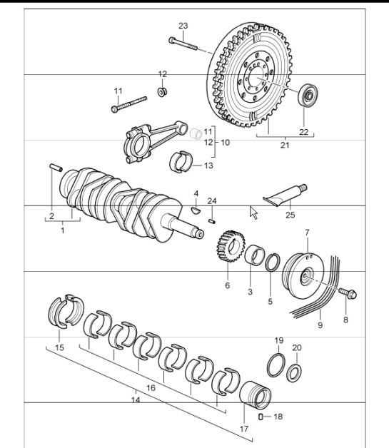 crankshaft for 997.1 TURBO/GT2 M97.70 2007-09 and 997.1 GT2 RS M97.70 2011