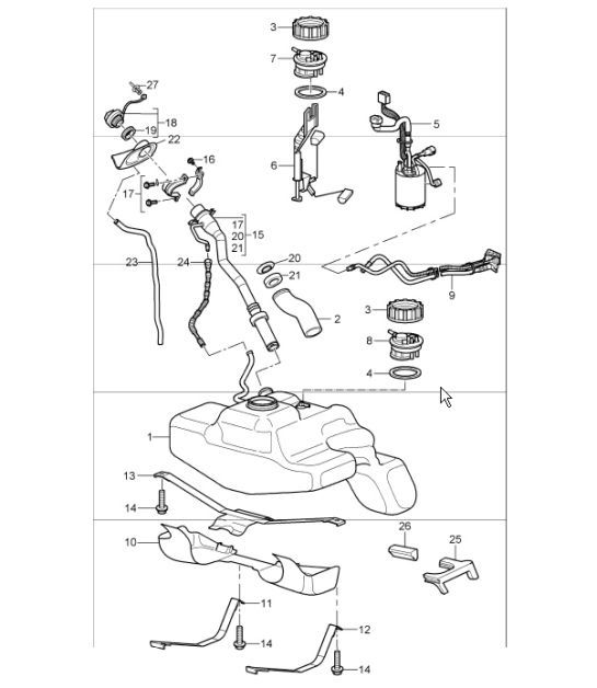 Diagram 201-00 Porsche Boxster 718 (982) 2017>> Fuel System, Exhaust System