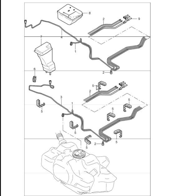 Diagram 201-05 Porsche 914 (1970-1976) Fuel System, Exhaust System