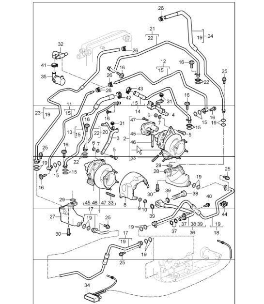 Diagram 202-05 Porsche 993 (911) (1994-1998) Kraftstoffsystem, Abgassystem
