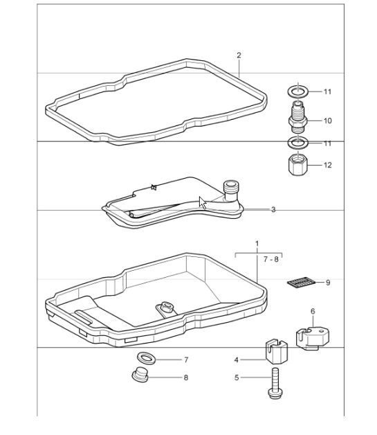 tiptronic oil filter, oil pan for 997.1 TURBO G97.50 200709 Porsche Parts Diagrams Design 911