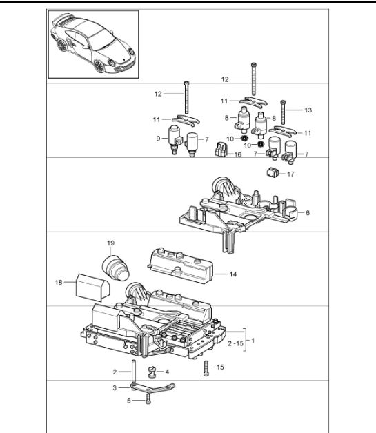 tiptronic: switch unit, solenoid valve and pressure regulator for 997.1 TURBO A97.50 2007-09