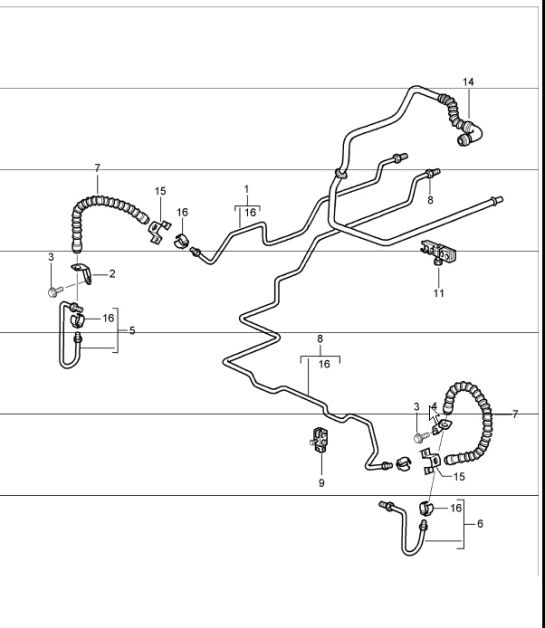brake line underbody, rear axle and vacuum line 997.1 2007-09