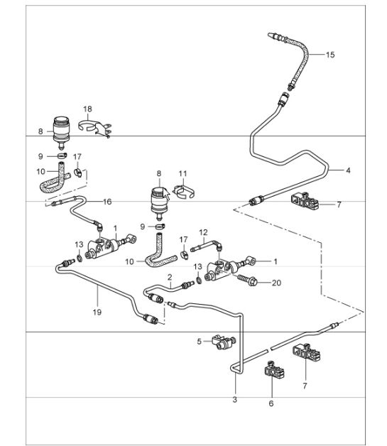 clutch actuation, clutch master cylinder and clutch pipeline for 997.1 TURBO 2007-09