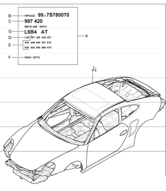 body in white (prime coated sealed with underbody protection with doors/lids/wings) for 997.1 TURBO 2007-09