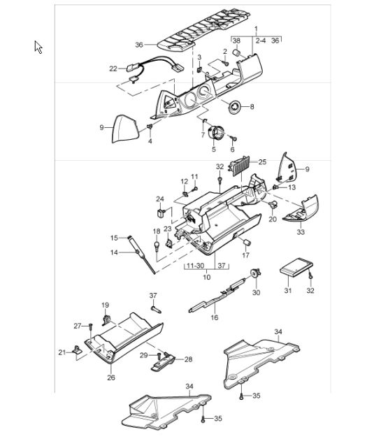 glove compartment lid and lining driver's side 997.1 TURBO 2007-09