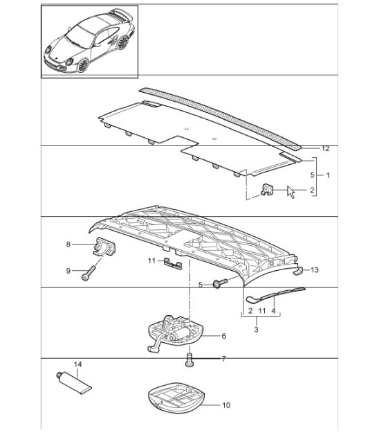 convertible top frame, front, roof frame, catch and lubricants for 997.1 TURBO 2007-09