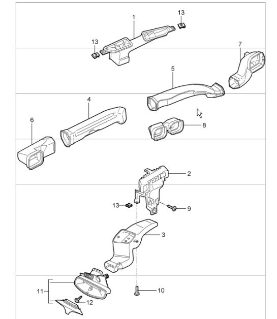 air distributor, passenger compartment 997.1 TURBO 2007-09